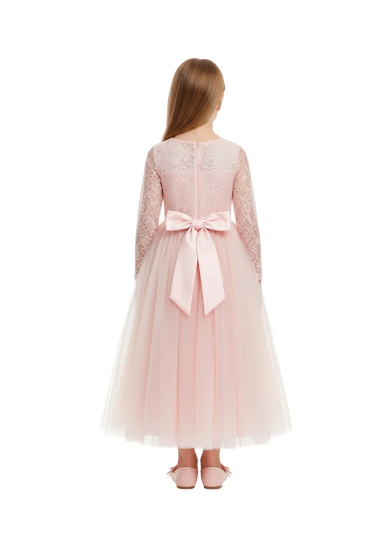 دىدانيالا فستان وردي فاتح بأكمام نصف دانتيل